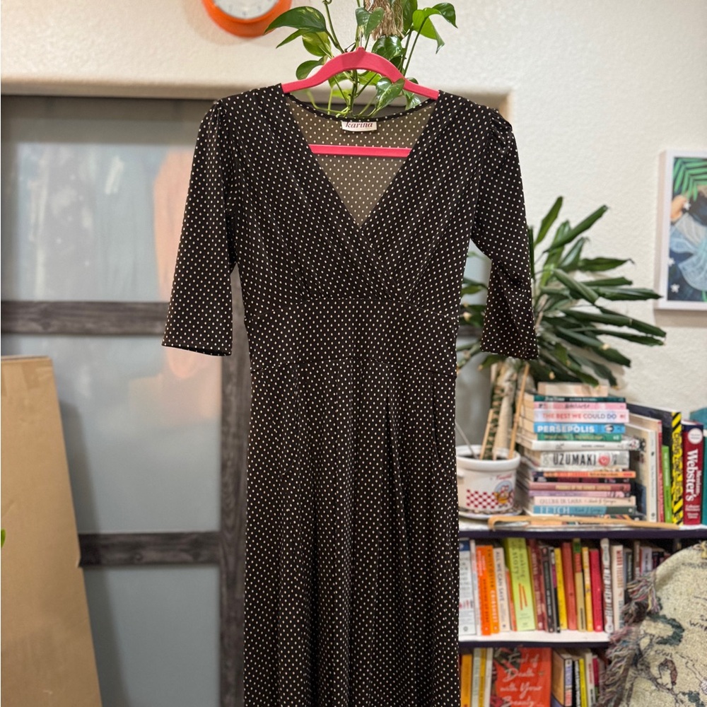 polka dot deep brown dress with pockets